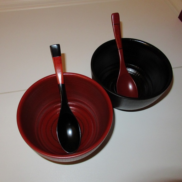 Japanese Lacquerware Ramen Bowls with spoons - Picture 7 of 12